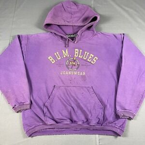 VTG 90s/Y2K B.U.M. Equipment Hoodie Purple Sweatshirt Pullover L Distressed
